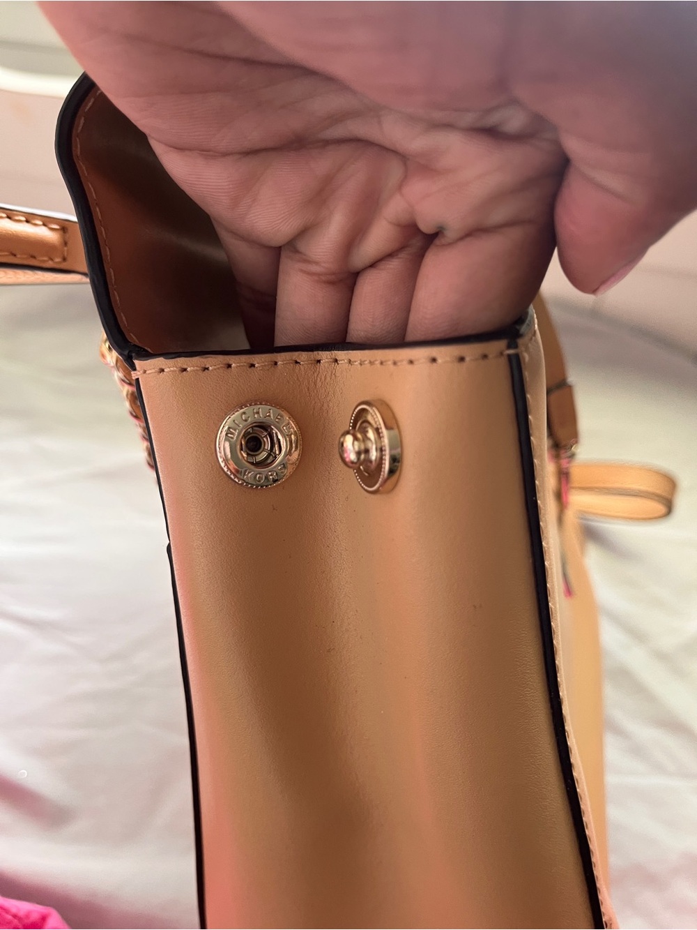 Michael Kors Camel Leather Top-Handle Satchel with Gold MK Hardware - Picture 4 of 5